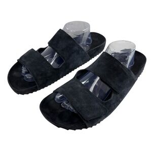 James Perse Suede Leather Double Strap Slide Sandals Mens Size 12 Navy Blue